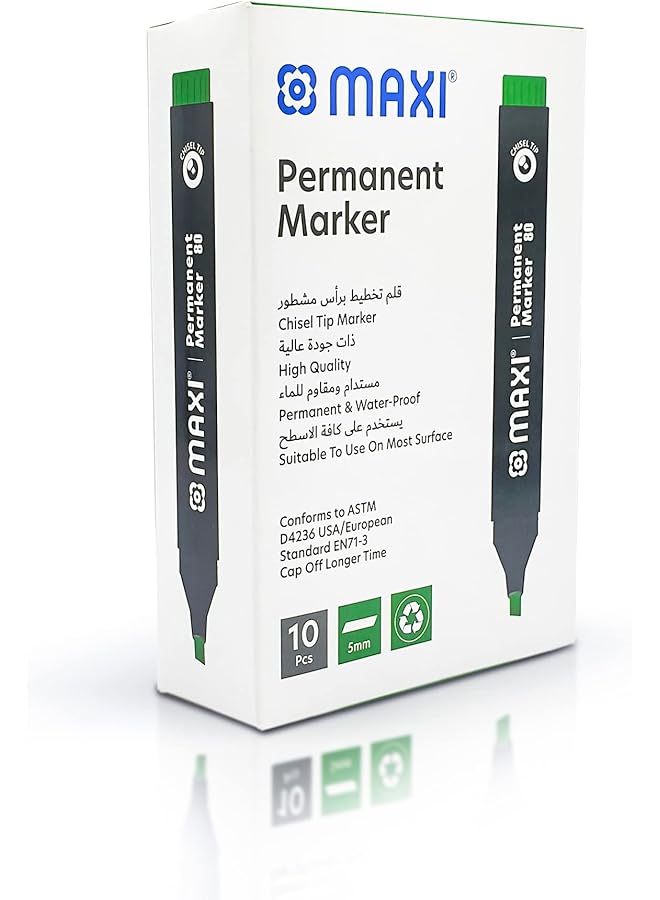 Maxi Permanent Marker With Chisel Tip 10Pc Green. Suitable For Use On Most Surfaces. Mark And Write On Any Non Porous Surface Such As Wood Glass Plastic Or Cardboard. - Image 2
