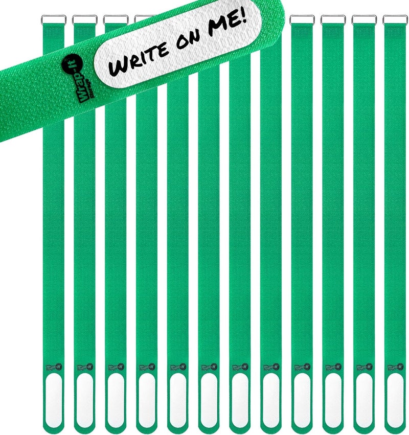 Wrap-It Storage Cinch-Straps, 18" 12 Pack (Green), Features Buckle and Write on Label for Easy Cord Identification and Cable Management, Reusable Multi-Purpose Securing Cinch Straps - Image 1