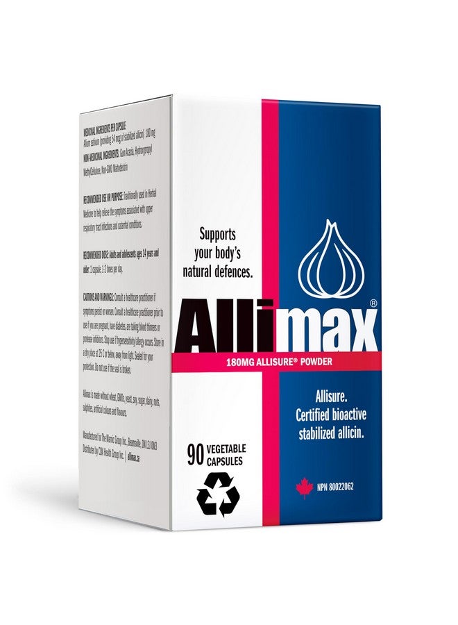 ALLIMAX 180mg 90 Capsules. Allicin Garlic Supplement to Support Your Body’s Immune Function. Contains Stabilized and Potent Bioactive Allicin, Extracted from Clean & Sustainable Spanish Grown Garlic. - Image 1