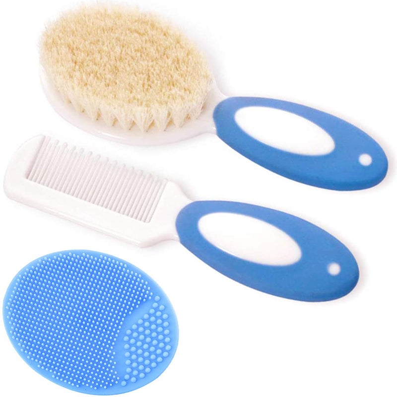 MR LION Baby Hair Brush and Comb Set for Newborns & Toddlers | Natural Soft Goat Bristles | Ideal for Cradle Cap | Perfect Baby Registry Gift (Blue) - Image 1