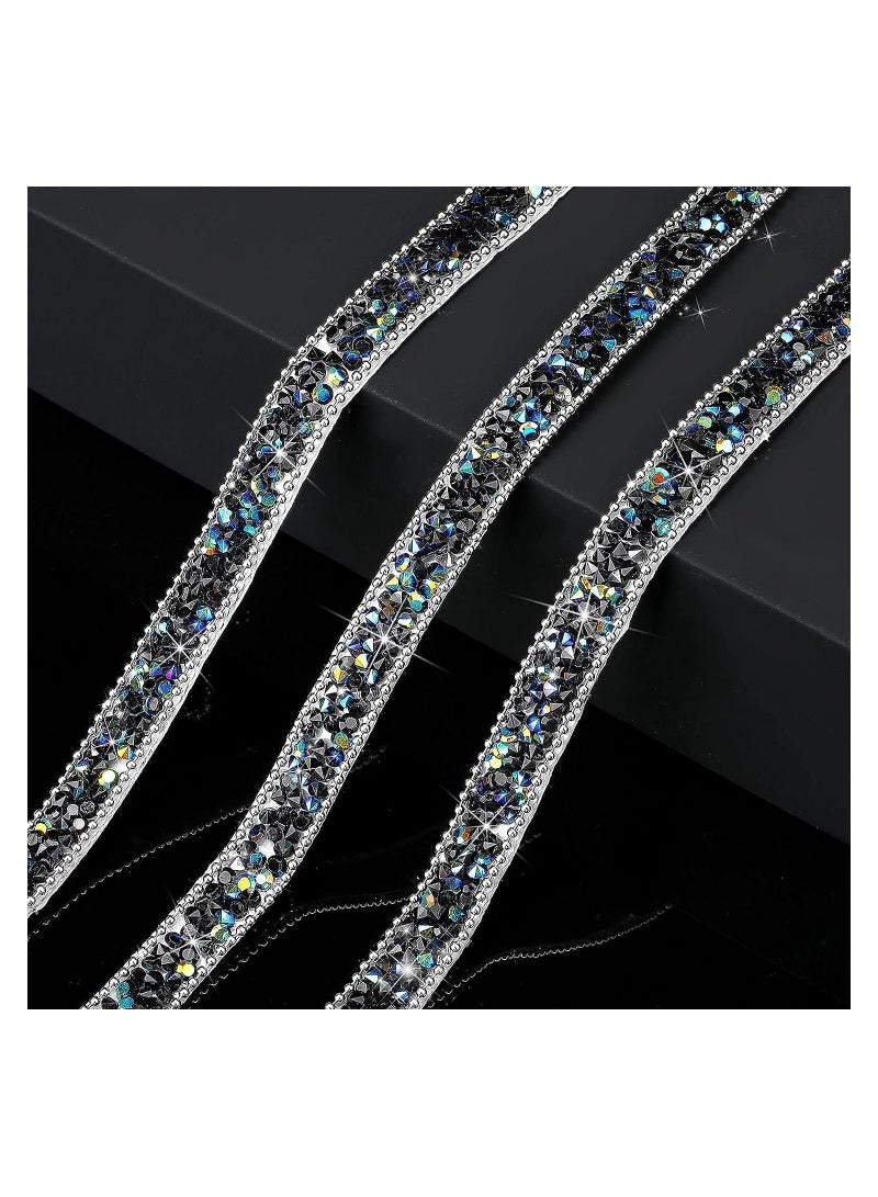 3 Yards Resin Rhinestone Self Adhesive Diamond Crystal Ribbon Roll Glitter Belt Bling for DIY Art Crafts Black 0.4inch  - Image 3
