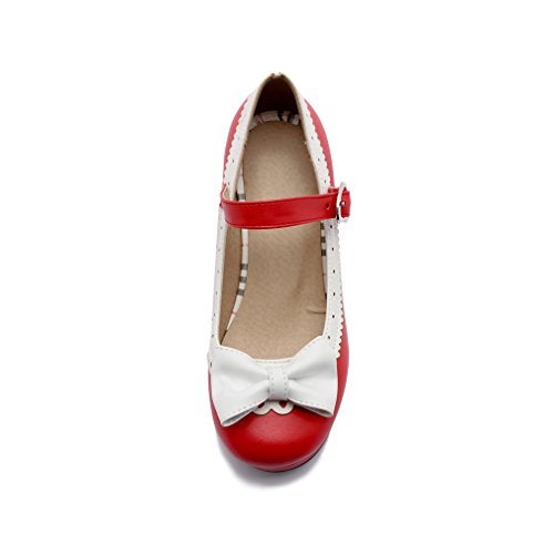 ELFY Women's Cute Lolita Cosplay Shoes Bow Mid Chunky Heel Mary Jane Pumps red 8 - Image 2