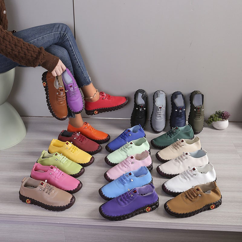 Real Soft Leather Shoes Plus Size Casual Lace-Up Vintage Car Stitch Thick Bottom Platform Shoes For Mother - Image 2