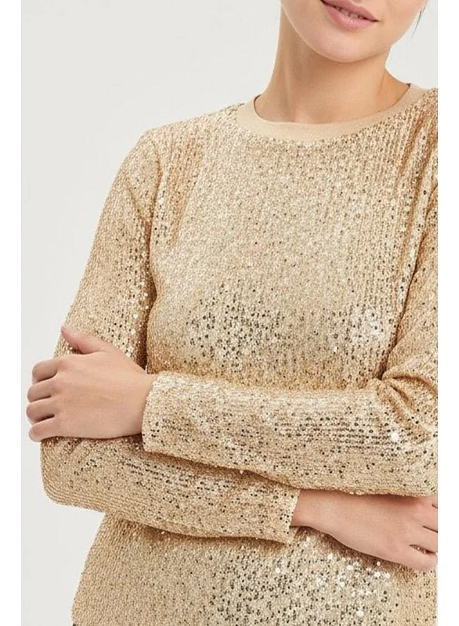 Mısırlı 1951 Bronze Gold Sequin Long Sleeve Blouse