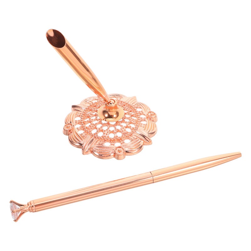 Rose Gold Ballpoint Pen with Rhinestones and Stand for Wedding Signing Professional Use - Image 2
