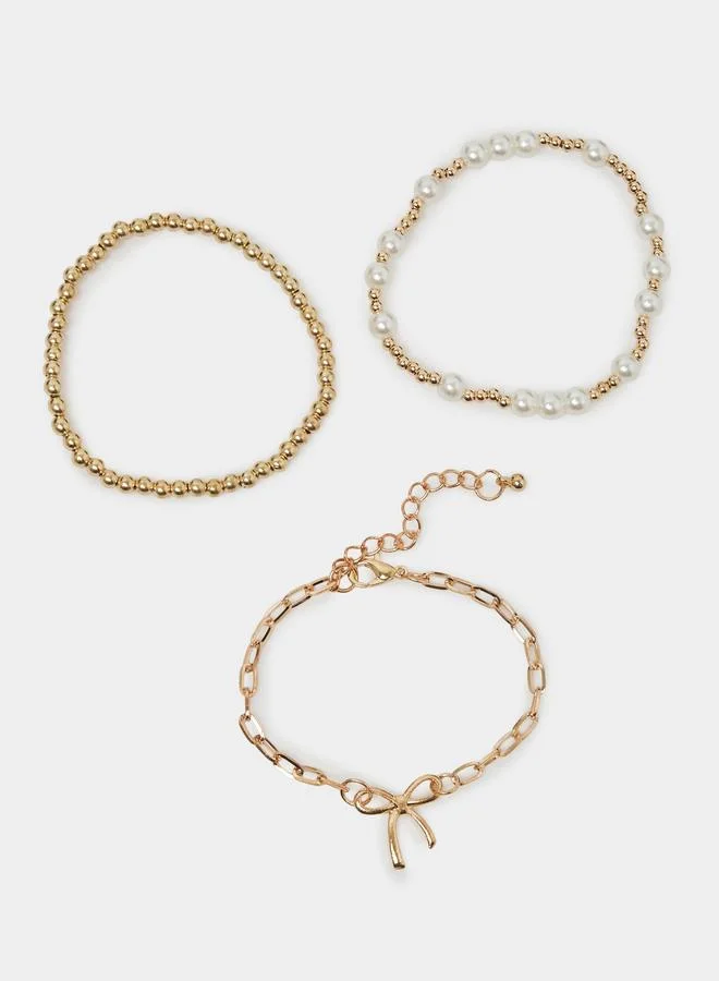 Styli Set of 3 - Gold Beaded and Pearl Bracelets