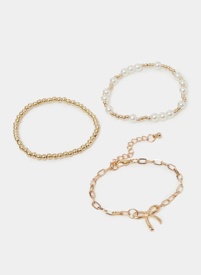 Styli Set of 3 - Gold Beaded and Pearl Bracelets