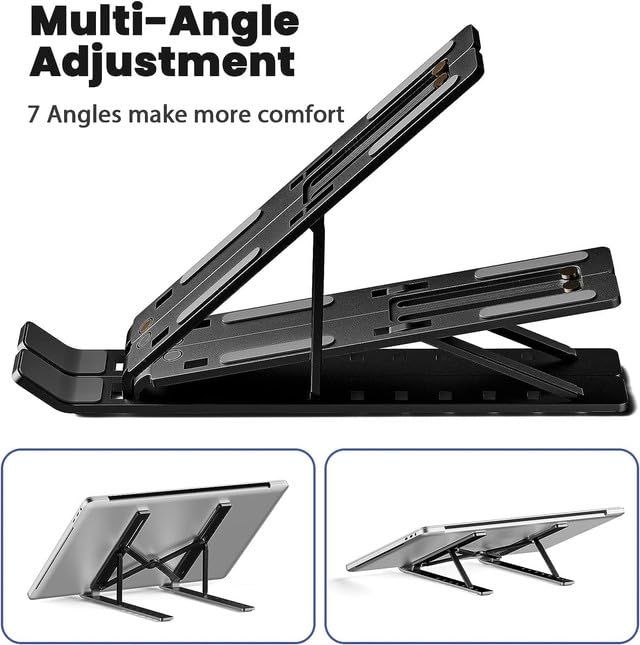 TARKAN Laptop Cooler Portable Foldable Aluminum Stand with Detachable Fan Adjustable Height and Angle Notebook Holder Black - Image 5