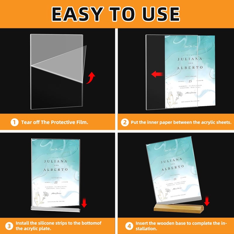QLKGWEA 3 Pack Acrylic Sign Holder 8.5 x 11 Inch, Wood Base Signs Stand for Menu Flyer Display, Table Clear Plastic T Shape Holder for Stores, Restaurants, Hotels, Office, Farmers Market Show Fair Decor. - Image 5