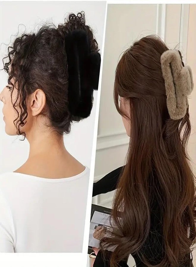 RHOSYN HAIR ACCESSORIES 4 Pcs Faux Fur Hair Clips Set ||Simple Fluffy Plush Hair Claw Clips|| Fuzzy Stylish Curly Hair Styling ||Furry Hair Claw Clips for Women Girls (Random Color) - Image 5
