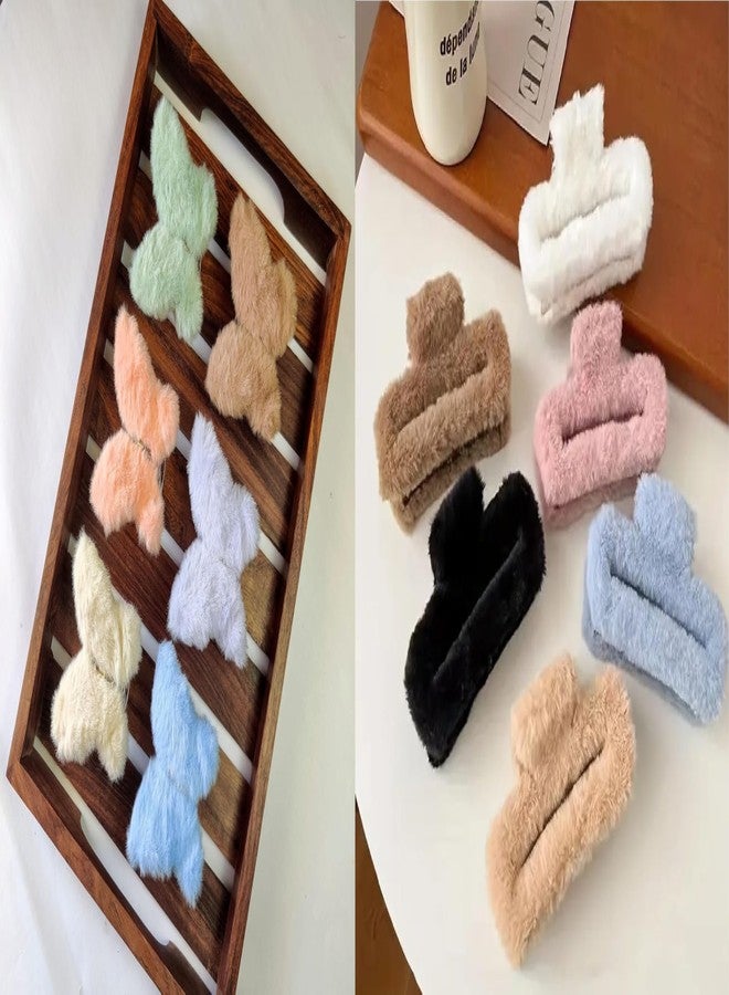 RHOSYN HAIR ACCESSORIES 4 Pcs Faux Fur Hair Clips Set ||Simple Fluffy Plush Hair Claw Clips|| Fuzzy Stylish Curly Hair Styling ||Furry Hair Claw Clips for Women Girls (Random Color) - Image 1