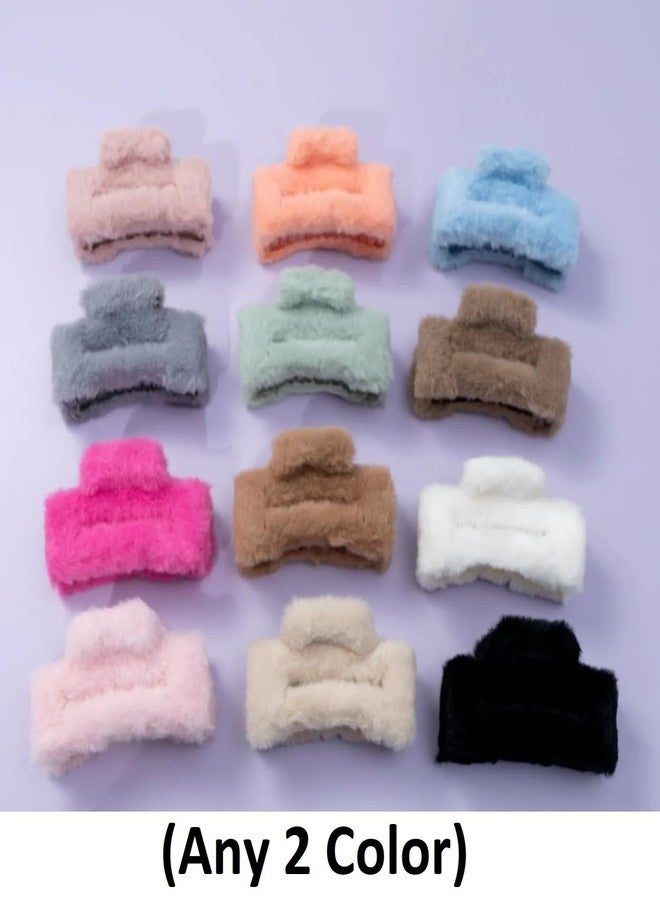 RHOSYN HAIR ACCESSORIES 4 Pcs Faux Fur Hair Clips Set ||Simple Fluffy Plush Hair Claw Clips|| Fuzzy Stylish Curly Hair Styling ||Furry Hair Claw Clips for Women Girls (Random Color) - Image 3