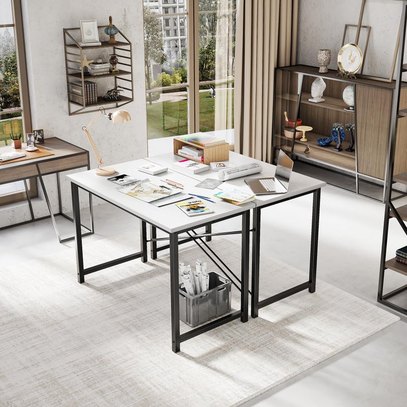 DUMOS 47 Inch Computer Desk for Home Office, Modern Study Work Table Simple Modern Style for Bedroom Small Space, Writing Desks with X-Shaped Reinforcement, Wood White - Image 3
