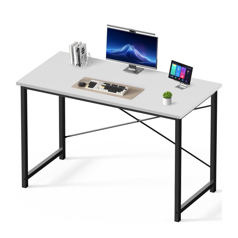 DUMOS 47 Inch Computer Desk for Home Office, Modern Study Work Table Simple Modern Style for Bedroom Small Space, Writing Desks with X-Shaped Reinforcement, Wood White - Image 1
