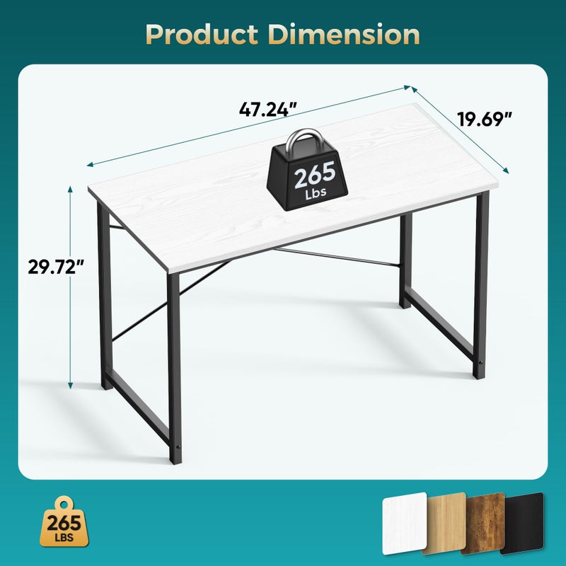 DUMOS 47 Inch Computer Desk for Home Office, Modern Study Work Table Simple Modern Style for Bedroom Small Space, Writing Desks with X-Shaped Reinforcement, Wood White - Image 2