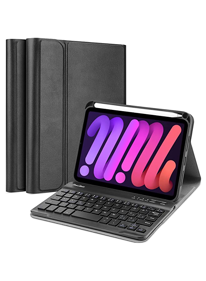 Procases ProCase iPad Mini 6 Keyboard Case 2021, with Magnetically Detachable Wireless Keyboard and Pencil Holder for 8.3 Inch iPad Mini 6th Generation -Black - Image 1
