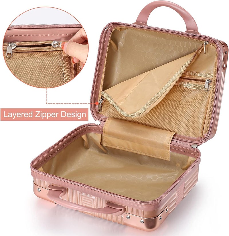 SUNBEET Pvc Portable Hard Shell Cosmetic Travel Case, Small Travel Hand Luggage with Elastic Band, Mini ABS Carrying Makeup Case Suitcase (BB-Rosegold) - Image 5