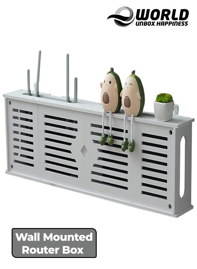 Eworld Stylish Wall-Mounted Router Rack for Wi-Fi Router, Set-Top Box, Light Cat Box, and More, Includes Doors and Patch Panel Shielding Box for Neat Storage, White.  - Image 1