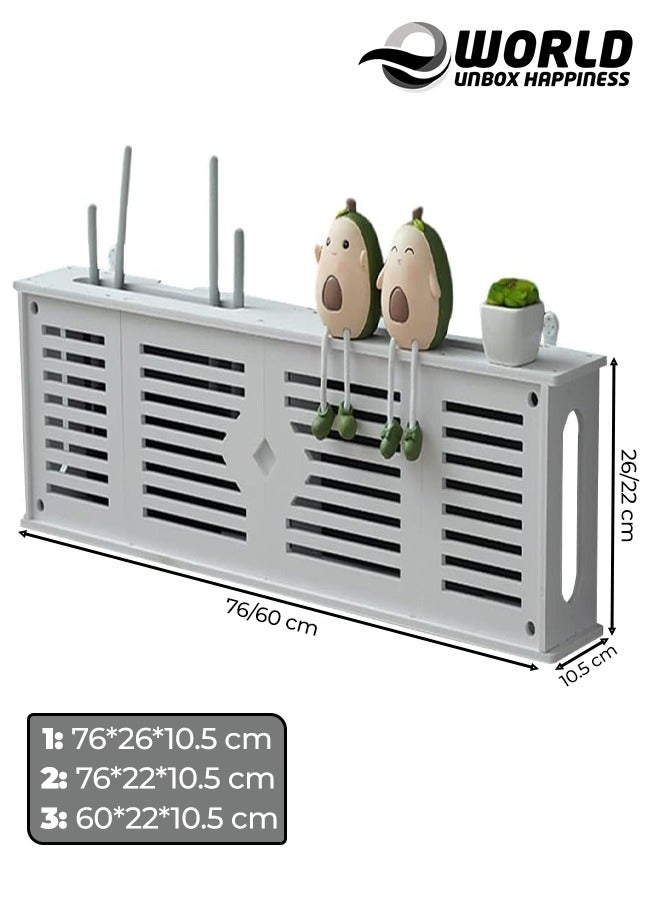 Eworld Stylish Wall-Mounted Router Rack for Wi-Fi Router, Set-Top Box, Light Cat Box, and More, Includes Doors and Patch Panel Shielding Box for Neat Storage, White.  - Image 2