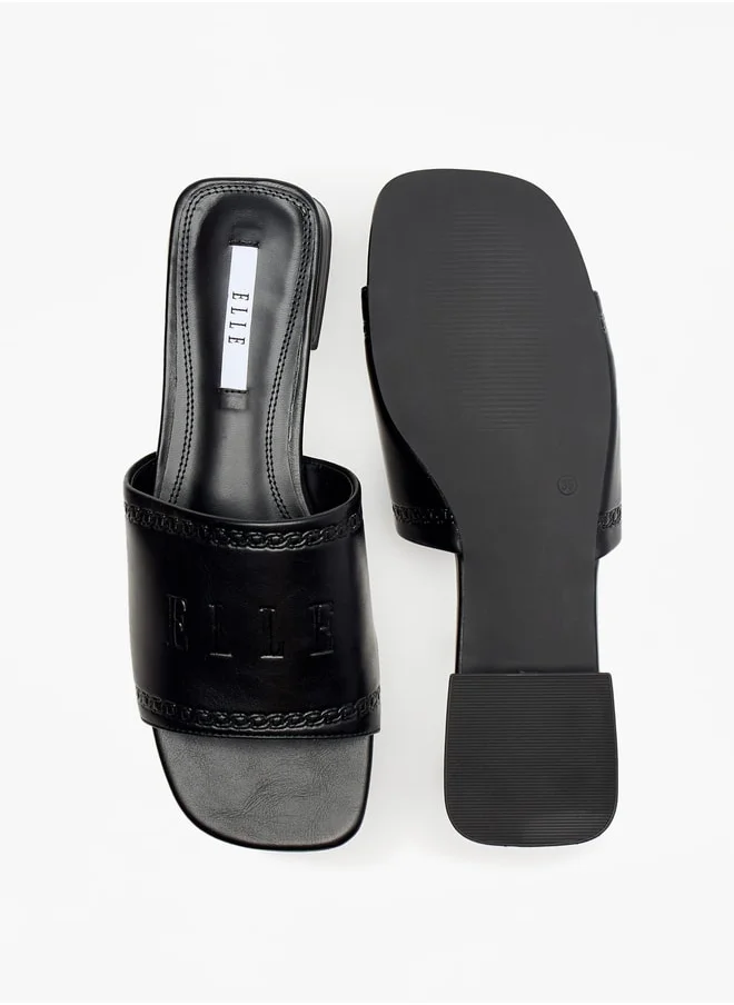 ايل Women's Logo Embossed Slip-On Sandals
