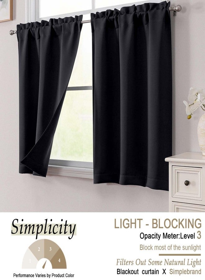 Simplebrand Black Cafe Curtains Tier 36 Inch Length 2 Panels Set, Half Window Blackout Curtains for Kitchen, Rod Pocket Tier Thermal Insulated Window Treatment Short Curtain, Each 30" Wx36 L - Image 2