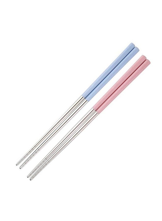 Epsilon Chopsticks 2 Pairs Metal Chopsticks 23 cm Long Stainless Steel Reusable Chop Sticks for Noodles Sushi Hotpot Square Grip to Hold Food Perfectly Lightweight Chopsteak for Home (2PC) - Image 1
