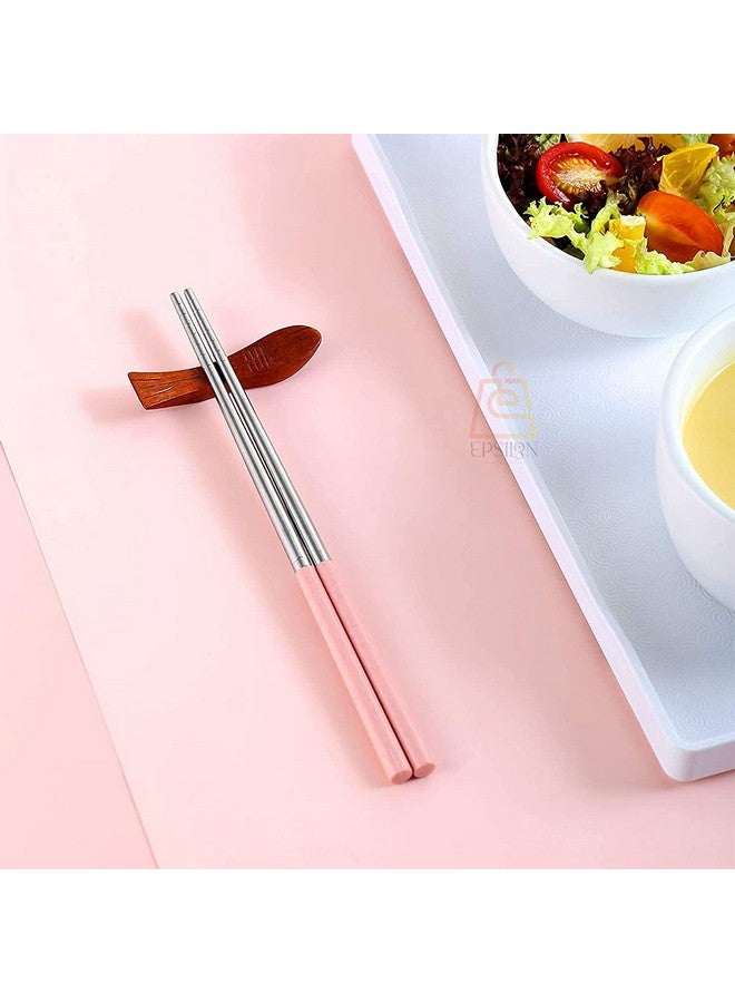 Epsilon Chopsticks 2 Pairs Metal Chopsticks 23 cm Long Stainless Steel Reusable Chop Sticks for Noodles Sushi Hotpot Square Grip to Hold Food Perfectly Lightweight Chopsteak for Home (2PC) - Image 4
