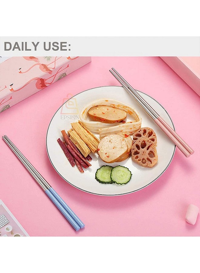 Epsilon Chopsticks 2 Pairs Metal Chopsticks 23 cm Long Stainless Steel Reusable Chop Sticks for Noodles Sushi Hotpot Square Grip to Hold Food Perfectly Lightweight Chopsteak for Home (2PC) - Image 5