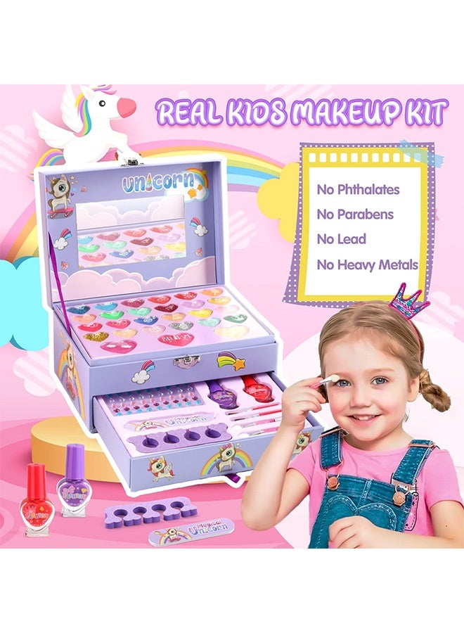 UNICORN Kids Makeup Kit for Girls,36PCS Girls Unicorn Makeup Kit,Real Washable Pretend Play Cosmetic Set with Mirror,Little Girls Princess Make Up Toys, Purple - Image 5