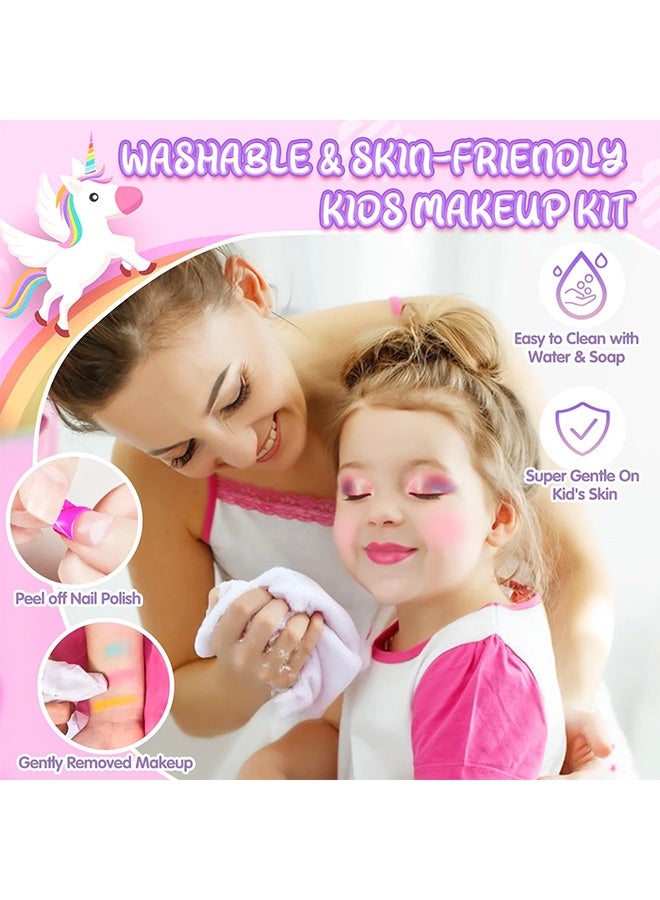 UNICORN Kids Makeup Kit for Girls,36PCS Girls Unicorn Makeup Kit,Real Washable Pretend Play Cosmetic Set with Mirror,Little Girls Princess Make Up Toys, Purple - Image 4