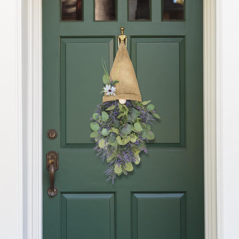 KI Store Lavender Gnome Wreath Purple Lavender Swag Door Decoration Summer Spring Decor for Door Window - Image 3