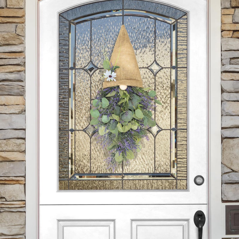KI Store Lavender Gnome Wreath Purple Lavender Swag Door Decoration Summer Spring Decor for Door Window - Image 5