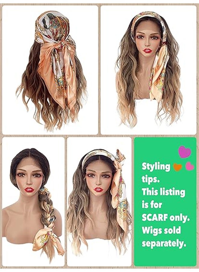 HY Square Silk Like Head Scarf, Womens Fashion Pattern Silk Feeling Scarf, Boho Hair Bandanas, Silky Feeling Large Hair Bandana for Women Girls Hair Wrapping and Sleeping at Night, 35 Inch - Image 3