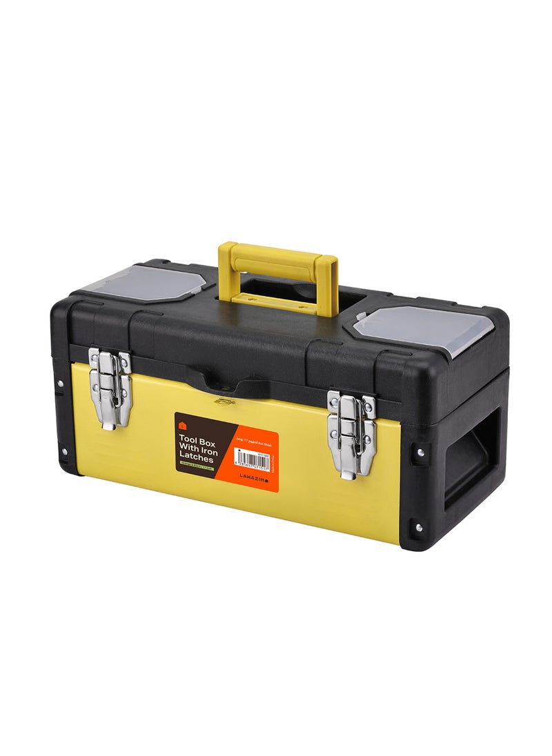 LAWAZIM Tool Box with Iron Latches -17inch- Durable and Portable Toolbox with Removable Tray, Secure Latch, and Handle - Organizing Storage Solution for Garage Workshop Household and Professional Use  - Image 1