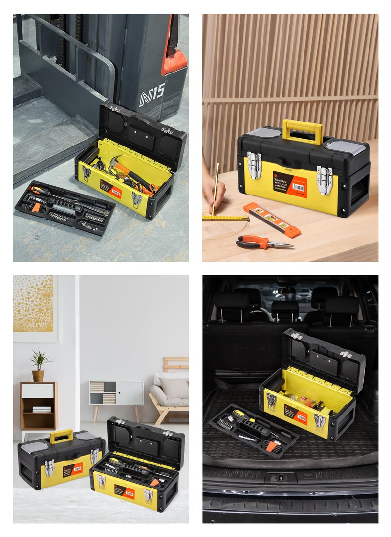 LAWAZIM - Tool Box with Iron Latches -17inch- Durable and Portable Toolbox with Removable Tray, Secure Latch, and Handle - Organizing Storage Solution for Garage Workshop Household and Professional Use - Image 1