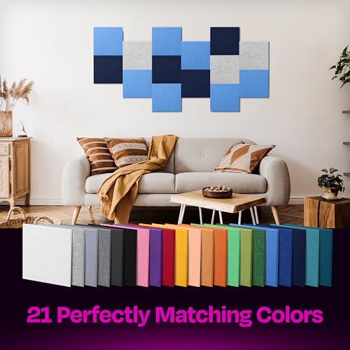 Ekkogo Acoustic Panels 12-Pack - 12"X12"X0.4" Sound Panels - High Density Sound Dampening - Grand Blue Square - Image 5