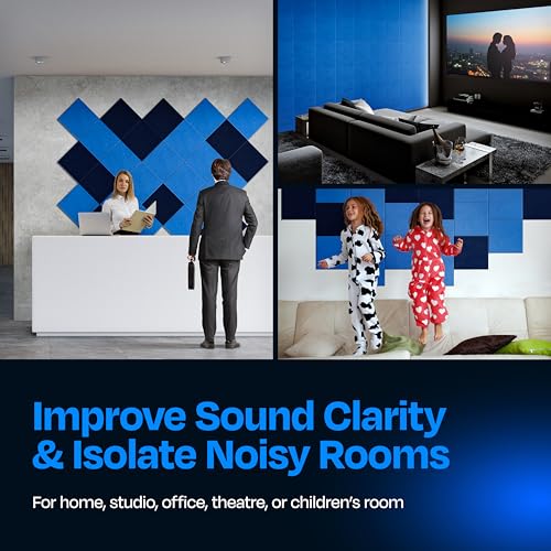 Ekkogo Acoustic Panels 12-Pack - 12"X12"X0.4" Sound Panels - High Density Sound Dampening - Grand Blue Square - Image 4