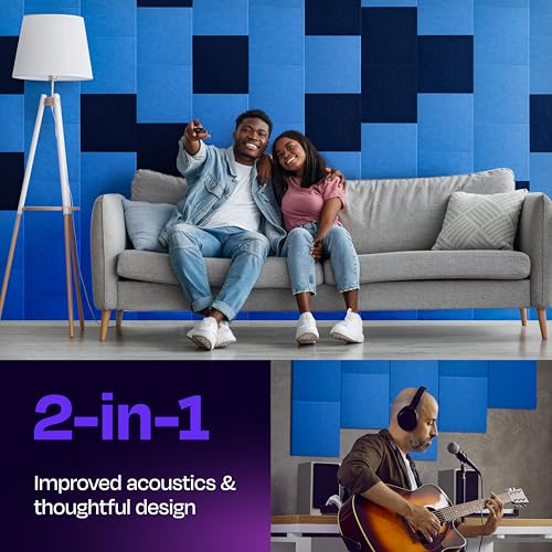Ekkogo Acoustic Panels 12-Pack - 12"X12"X0.4" Sound Panels - High Density Sound Dampening - Grand Blue Square - Image 2