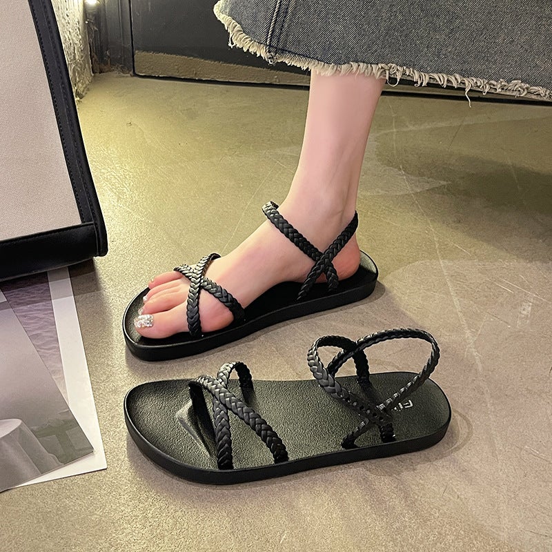 Korean Style Flat Sandals for Women - Summer 2026, Casual Open-Toe Roman Beach Shoes - Image 4