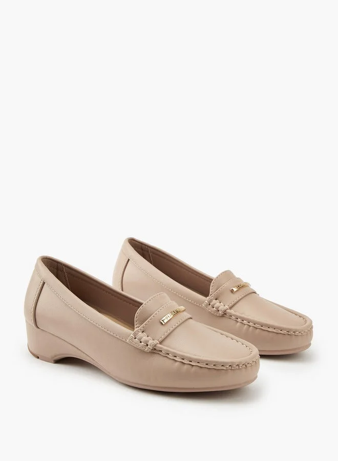 Flora Bella By Shoexpress Metal Accent Loafers with Wedge Heels