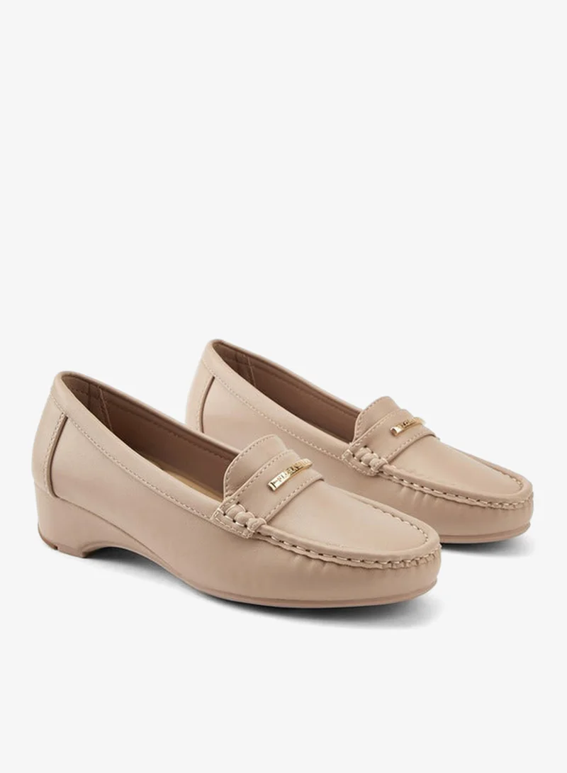Flora Bella By Shoexpress Metal Accent Loafers with Wedge Heels