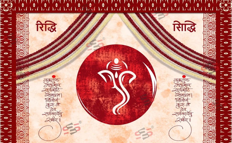 S2S Riddi Siddi Maroon Backdrop Cloth for Pooja Decoration Traditional, Background Decoration Cloth | Curtain Cloth for All Festival, Functions & Ceremonies - (5 x 8 Feet) (RIDDI SIDDI Maroon) - Image 1