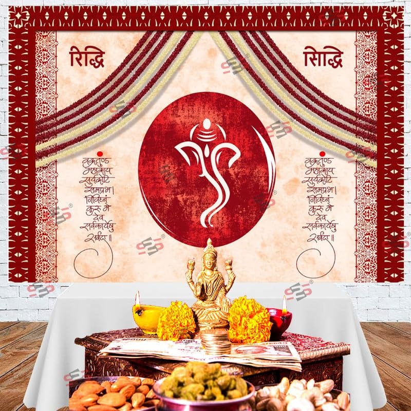 S2S Riddi Siddi Maroon Backdrop Cloth for Pooja Decoration Traditional, Background Decoration Cloth | Curtain Cloth for All Festival, Functions & Ceremonies - (5 x 8 Feet) (RIDDI SIDDI Maroon) - Image 5