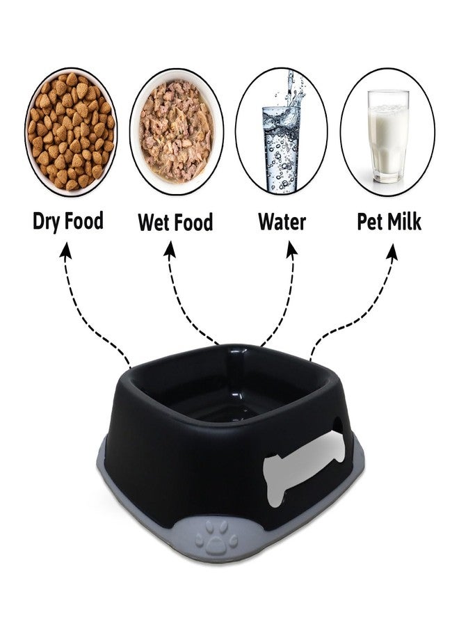 Plushmate Nunbell Elegant Square Bowl with Paw Design Non-Skid Rubber Bottom for Cats, Kittens, Puppies, and Small Dogs | Feeding Water and Food Bowl (Black, 350ml) - Image 3