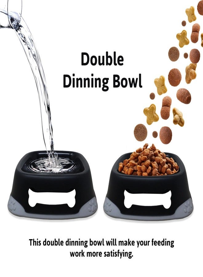 Plushmate Nunbell Elegant Square Bowl with Paw Design Non-Skid Rubber Bottom for Cats, Kittens, Puppies, and Small Dogs | Feeding Water and Food Bowl (Black, 350ml) - Image 2