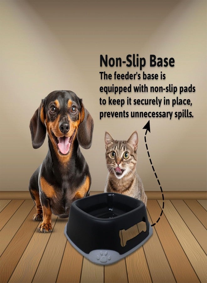 Plushmate Nunbell Elegant Square Bowl with Paw Design Non-Skid Rubber Bottom for Cats, Kittens, Puppies, and Small Dogs | Feeding Water and Food Bowl (Black, 350ml) - Image 5