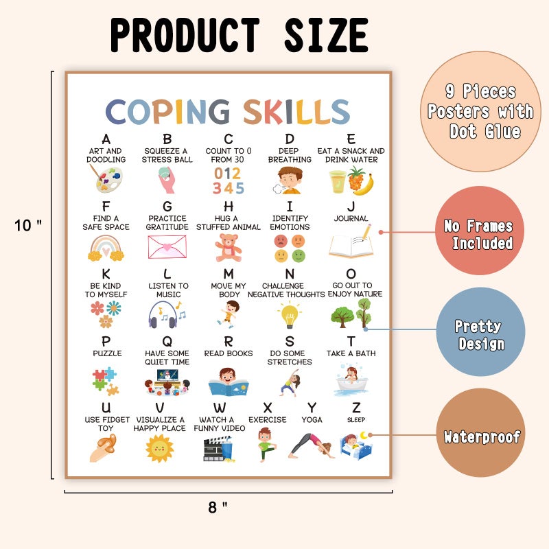 Distasio 9 Calming Corner Posters Classroom, Calm Down Corner Feelings Chart for Kids, Mental Health Posters, Classroom Educational Poster Emotions Chart Coping Skills, Preschool Classroom Wall Art Decorations - Image 2