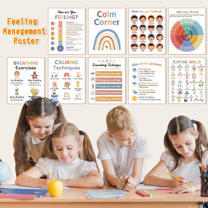 Distasio 9 Calming Corner Posters Classroom, Calm Down Corner Feelings Chart for Kids, Mental Health Posters, Classroom Educational Poster Emotions Chart Coping Skills, Preschool Classroom Wall Art Decorations - Image 3