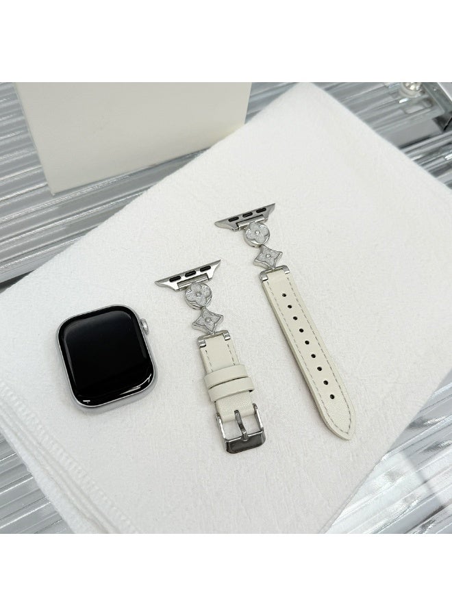 OLYSON Leather Metal Decorative Band for Apple Watch 38/40/41/42mm, Stylish Flower & Star Charm Replacement Strap for Women, Adjustable Bracelet for iWatch Series - Image 2