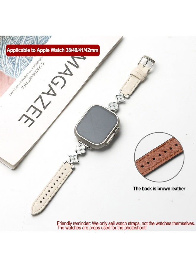 OLYSON Leather Metal Decorative Band for Apple Watch 38/40/41/42mm, Stylish Flower & Star Charm Replacement Strap for Women, Adjustable Bracelet for iWatch Series - Image 1